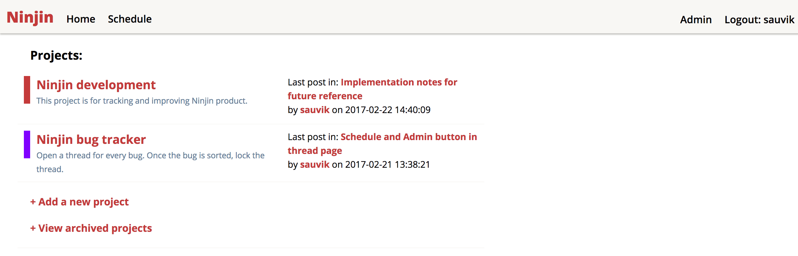 Two projects focussed on development and bug tracking respectively.