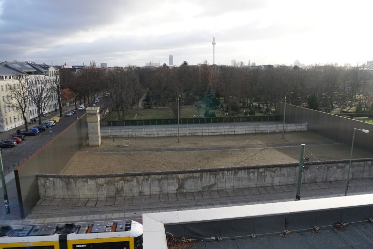 A reconstructed, preserved section of the border zone that can be only viewed from a high-platform across the road.