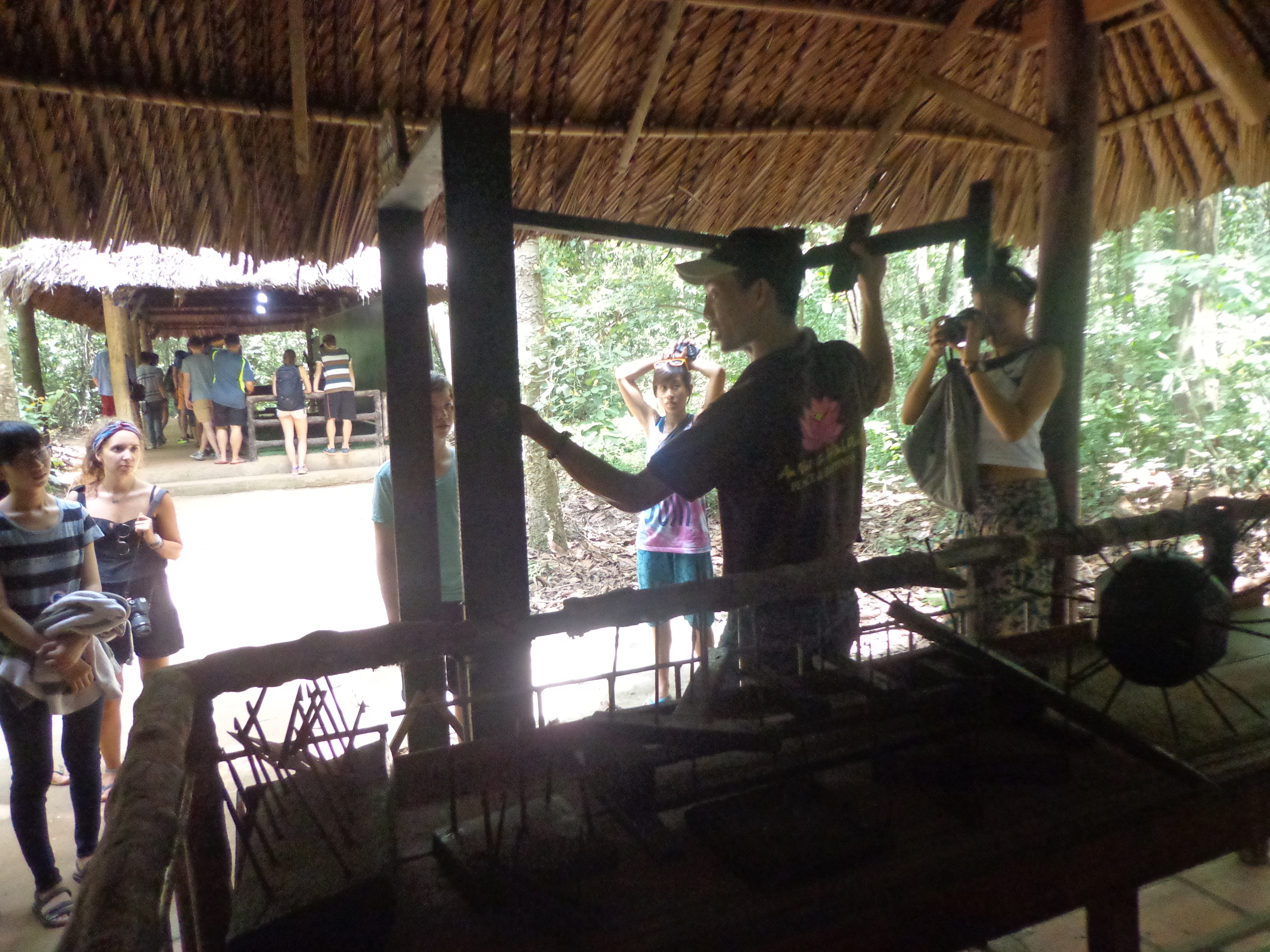 Micky showing a trap on a door.