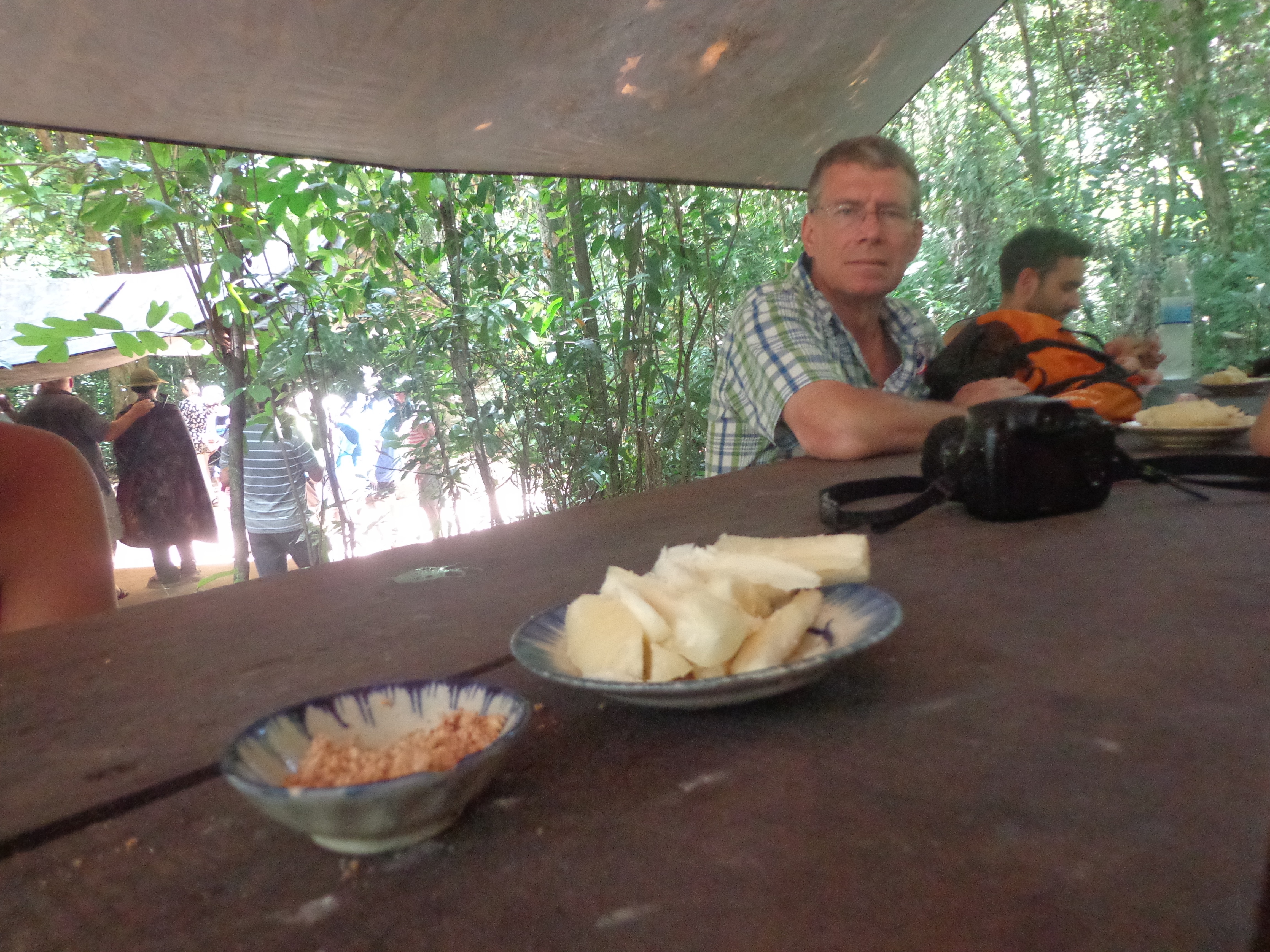 We were given some tea and boiled tapioca with salt and crushed peanuts dip. This is what the Viet Congs would survive on for days.