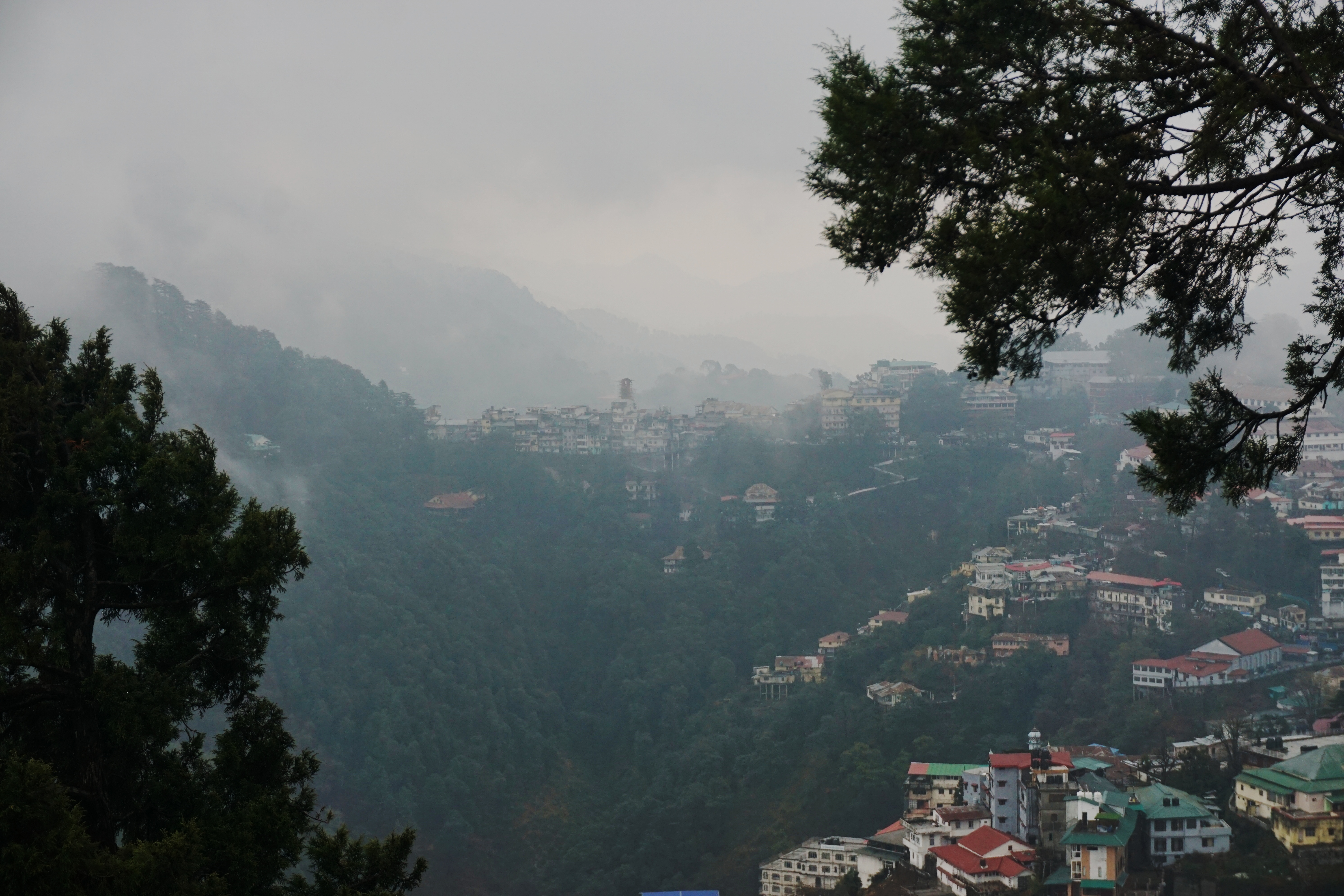 Landour area from Gun Hill. That single tall tower at the centre is Landour Clock Tower.