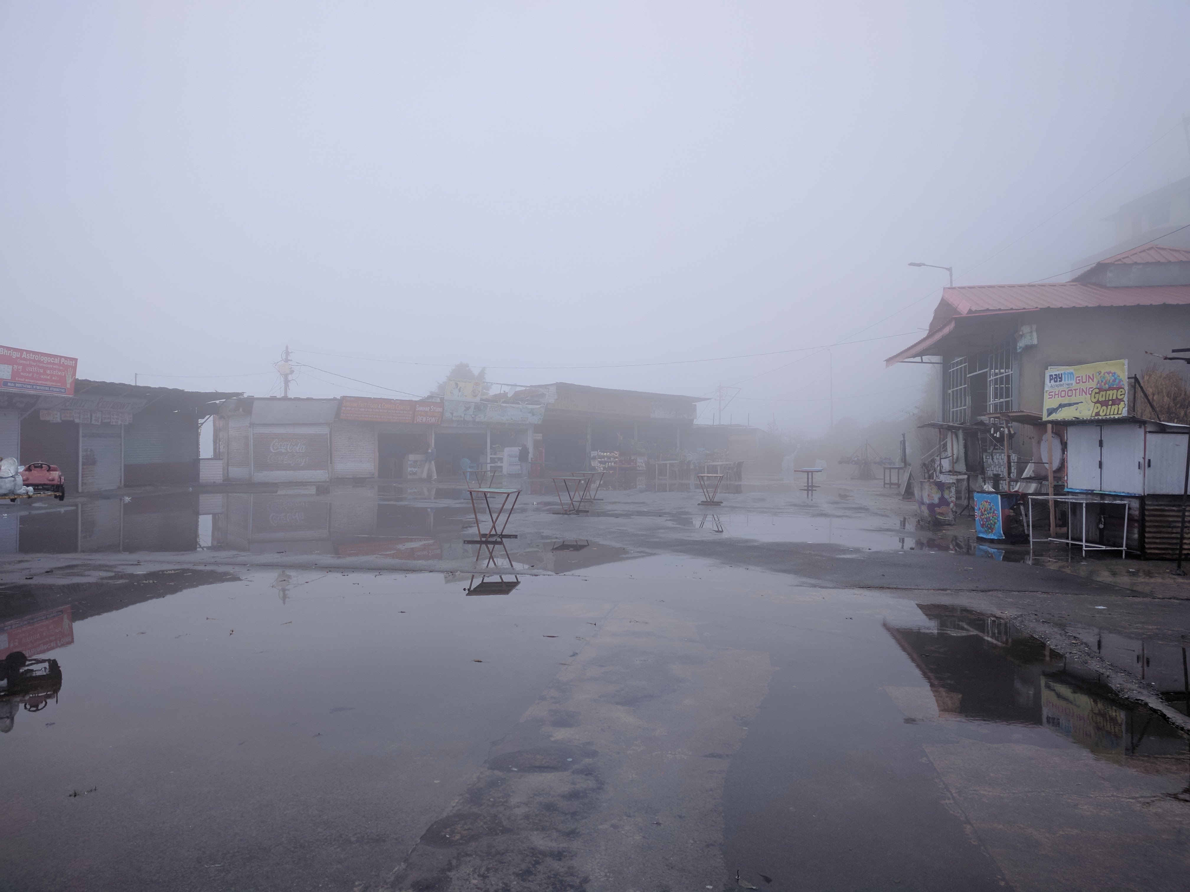 Shops on the top of Gun Hill hadn&rsquo;t opened owing to the rain and fog.