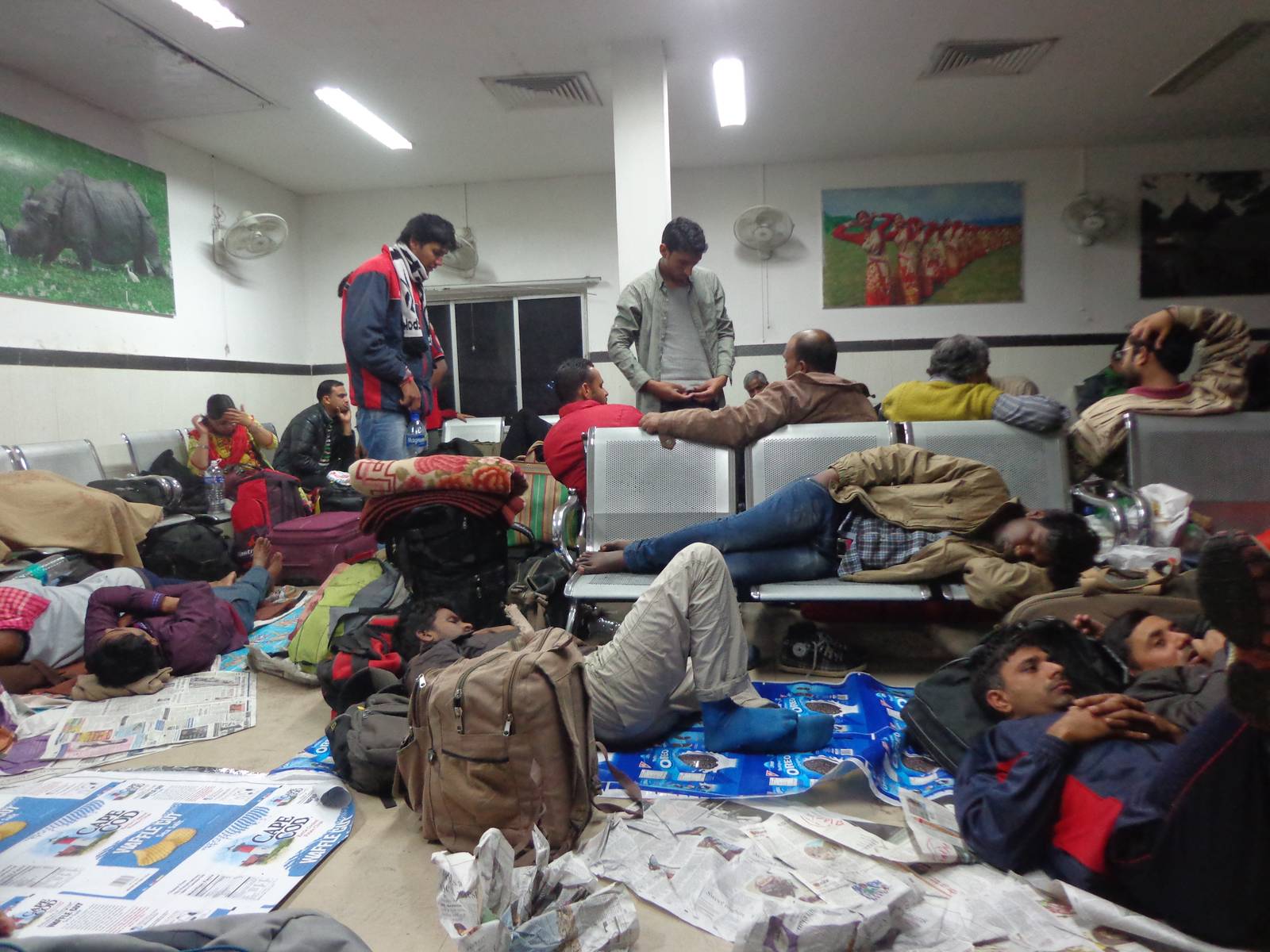 The messy and disorganised waiting room at Guwahati.