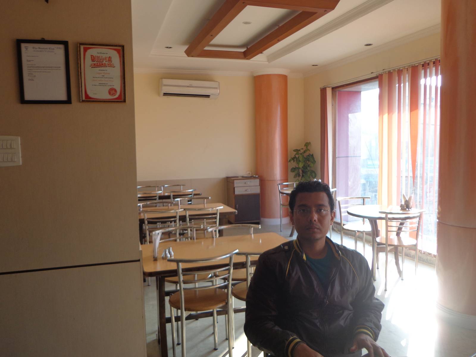 Nandy at Sagar restaurant. They have framed their accolades and hung them on the walls.