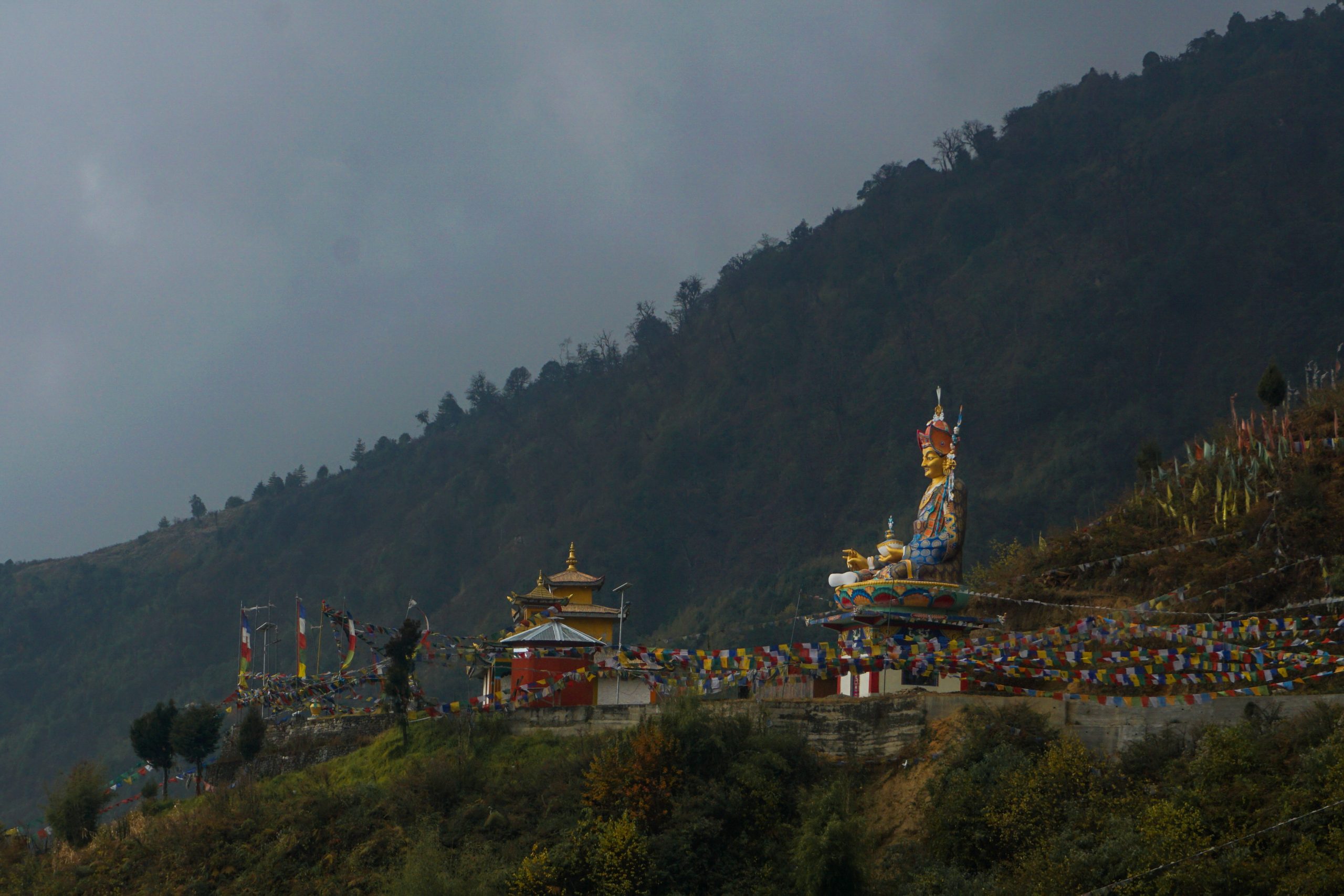 View of the statue and the monastery from the trail.