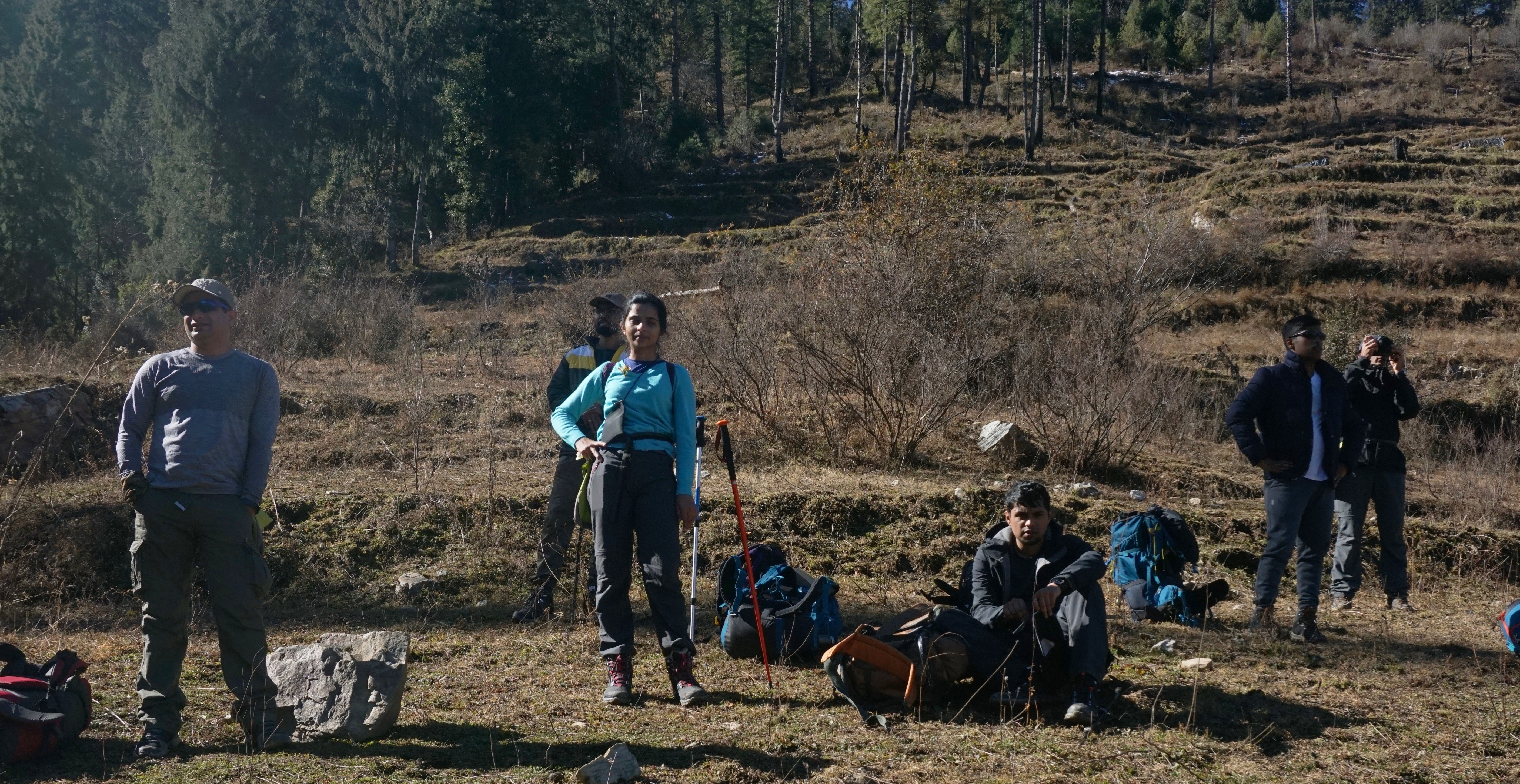 Trekkers resting and soaking in the warmth of the Sun.