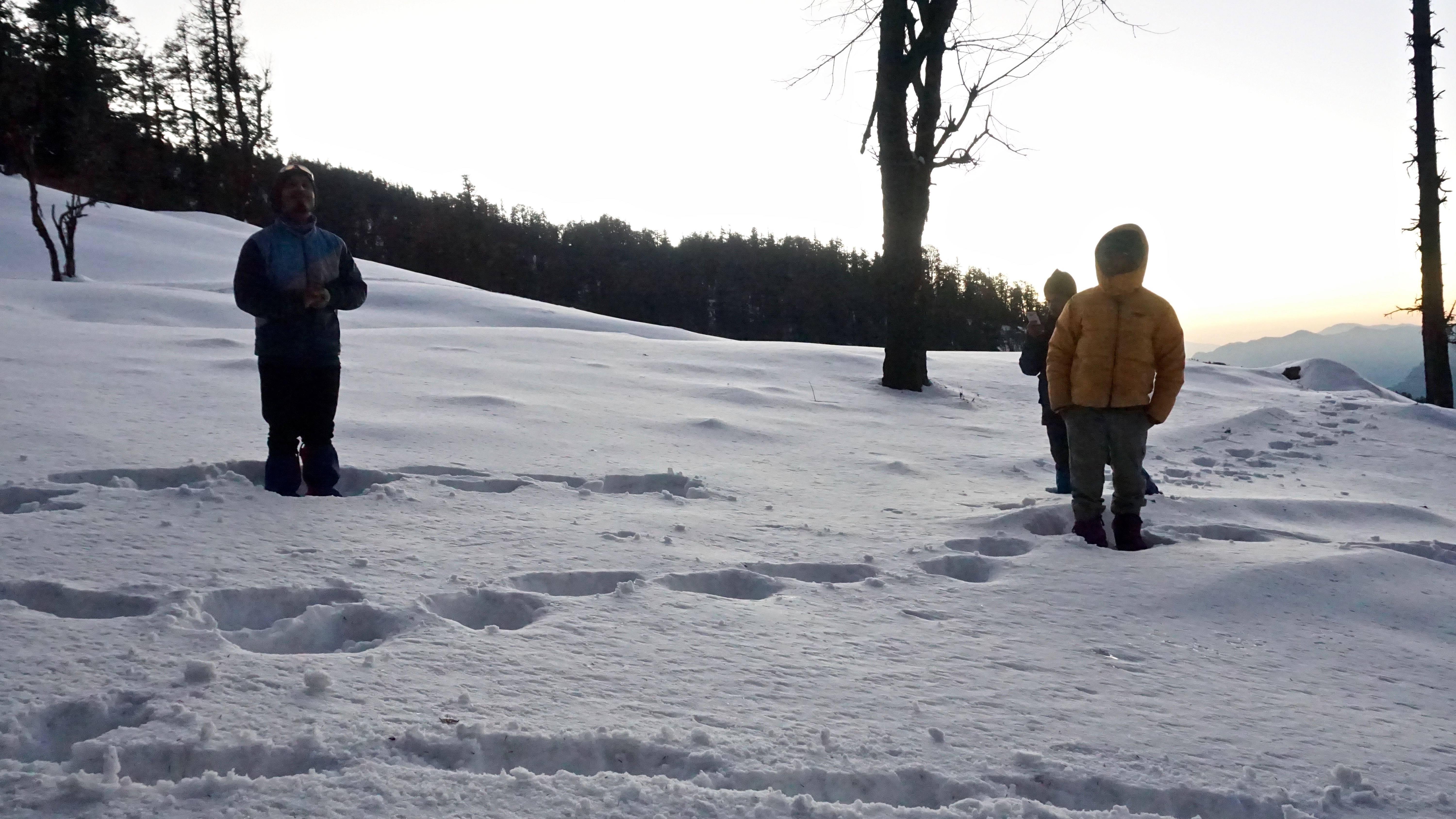 Karthik and Dev demonstrated how to walk in thick snow.