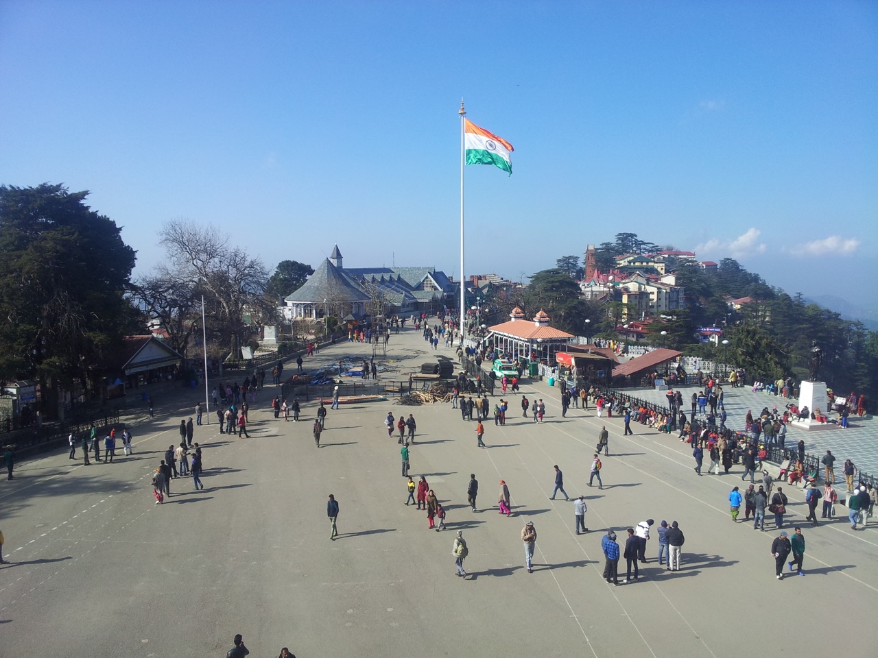 The Ridge, photographed from the balcony over a Gandhi statue.