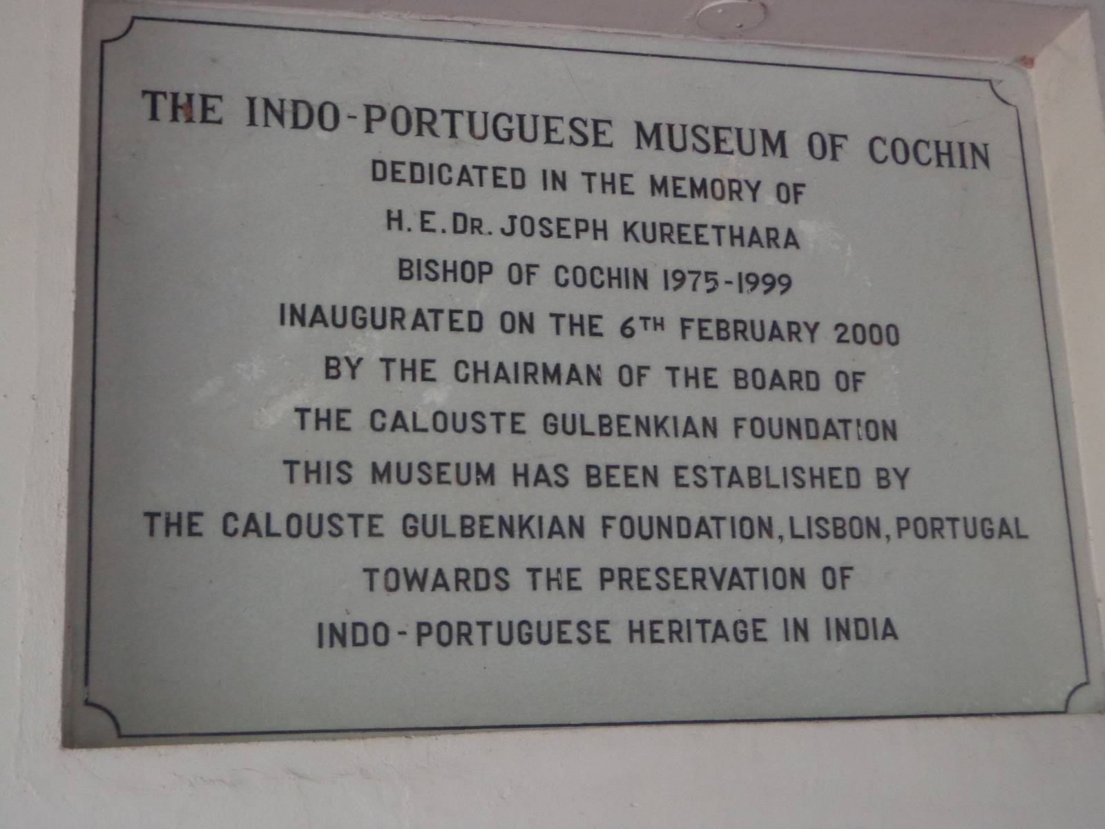 The information plaque outside the Indo-Portugese museum.