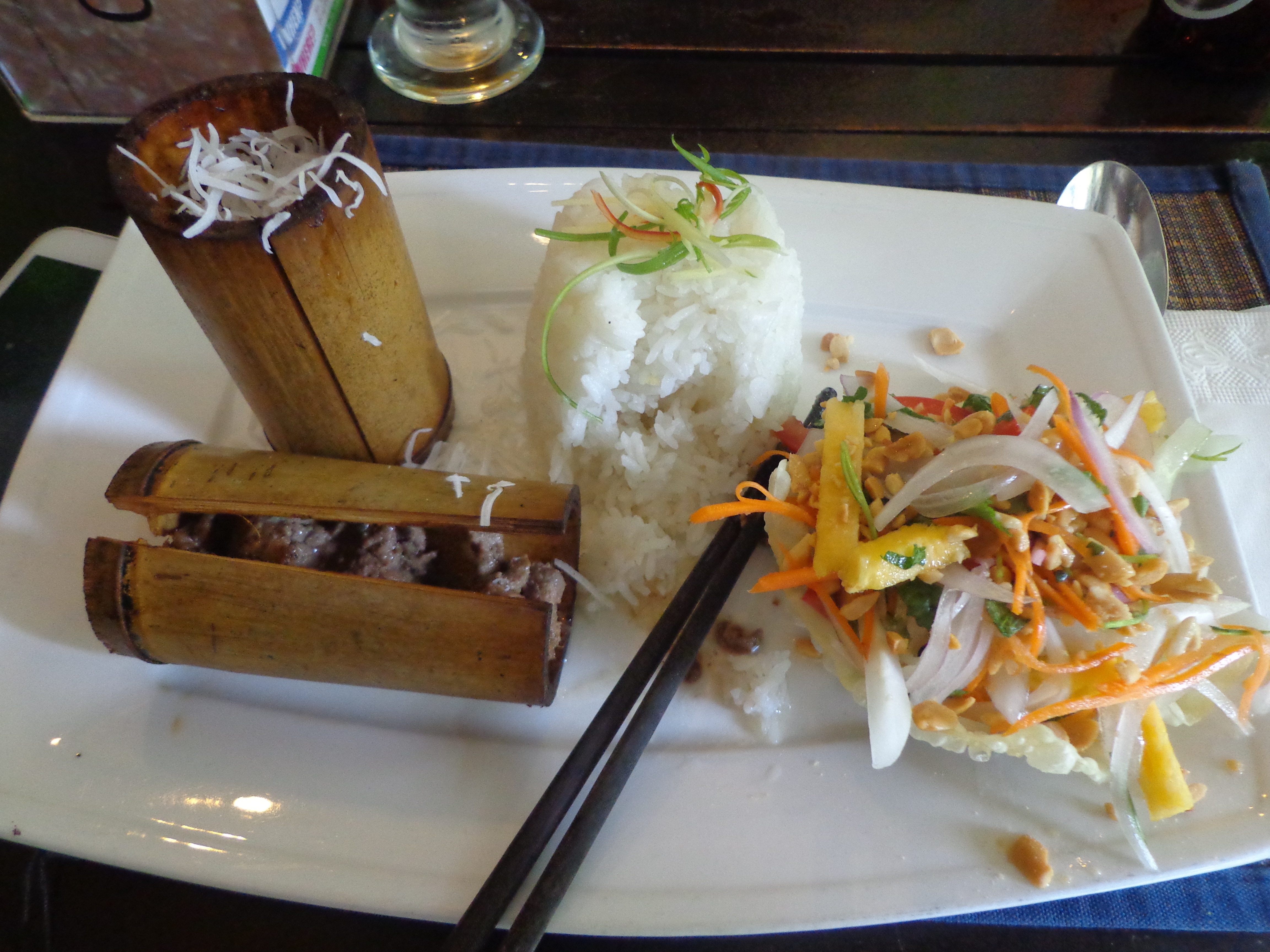 Beef in Bamboo. The side salad is as interesting as the main namesake.