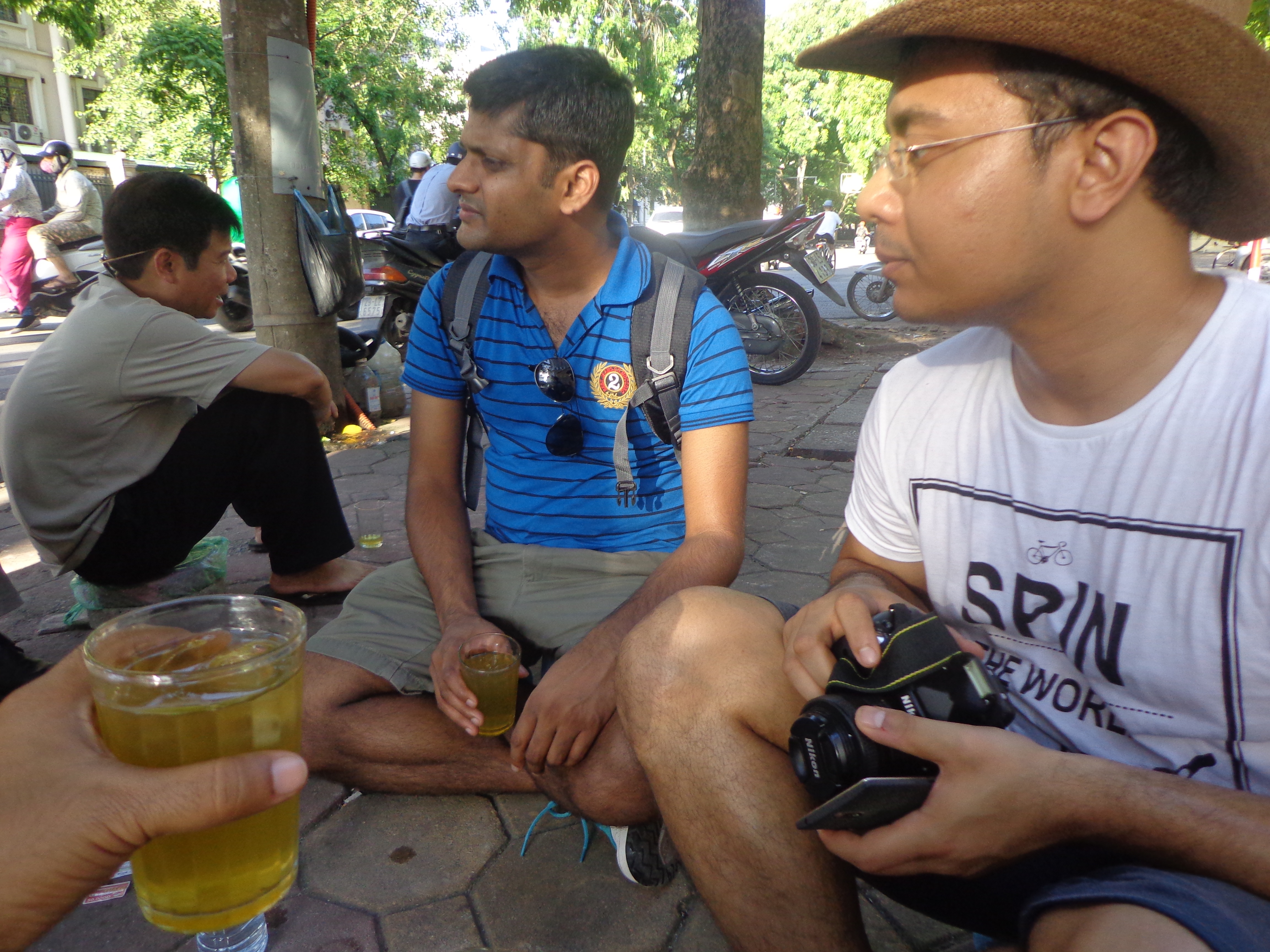 Me, Nandy and Mogit having some really strong green tea.