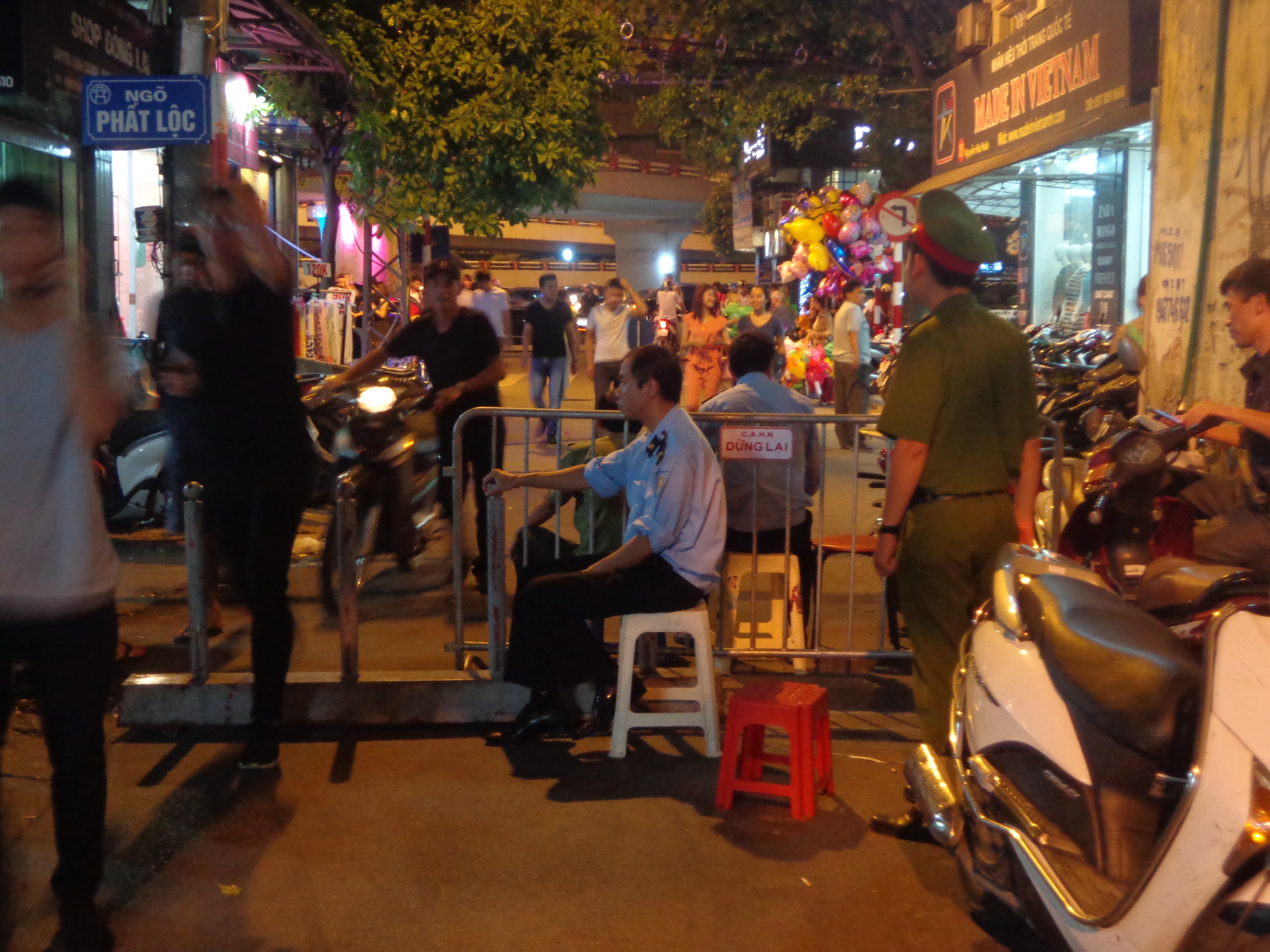 Police had set up this barricade and had isolated a large chunk of Old Quarter. Only pedestrians were allowed.