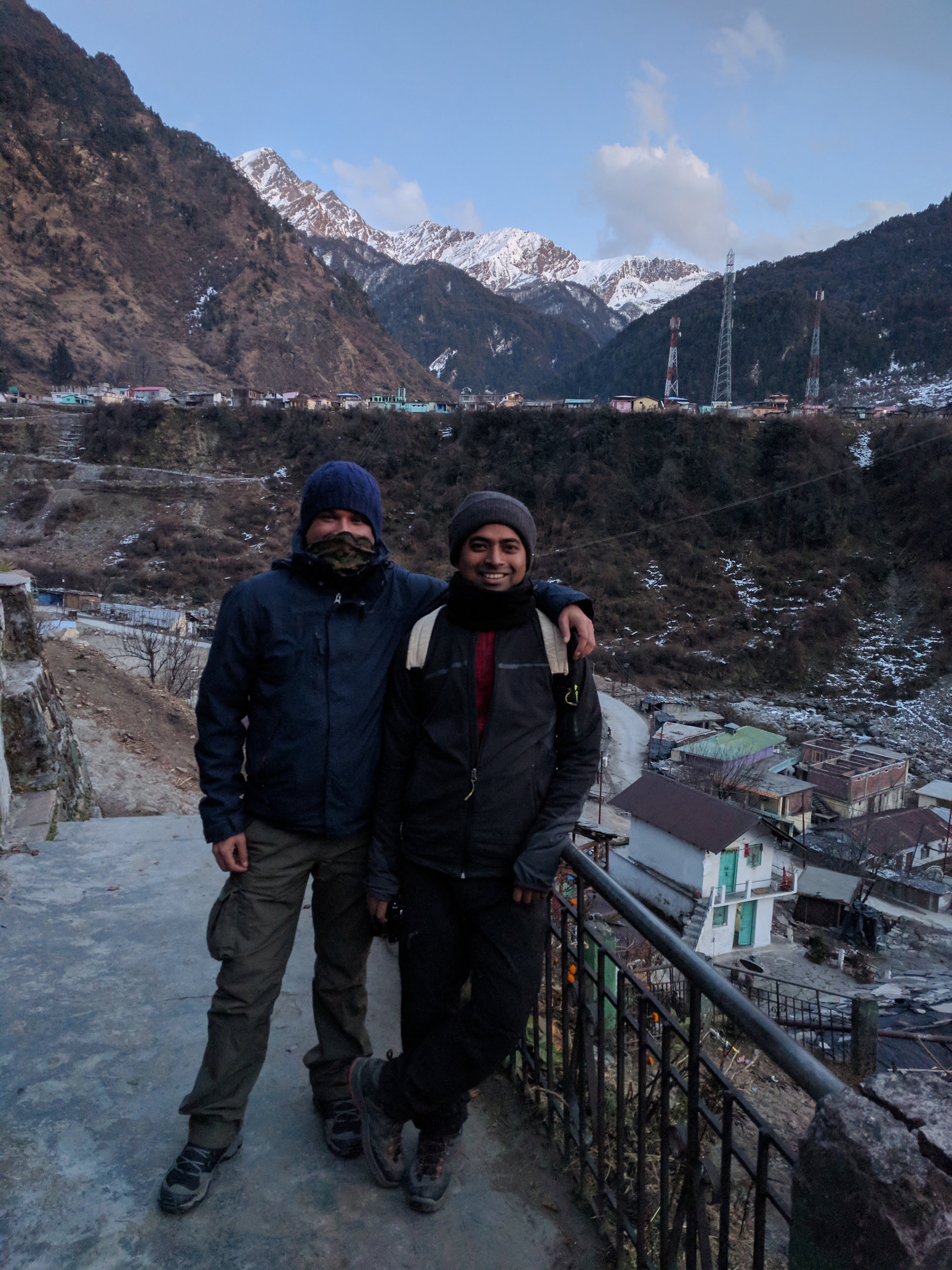 Shubhajit and me against the Yamunotri range in Janki Chatti