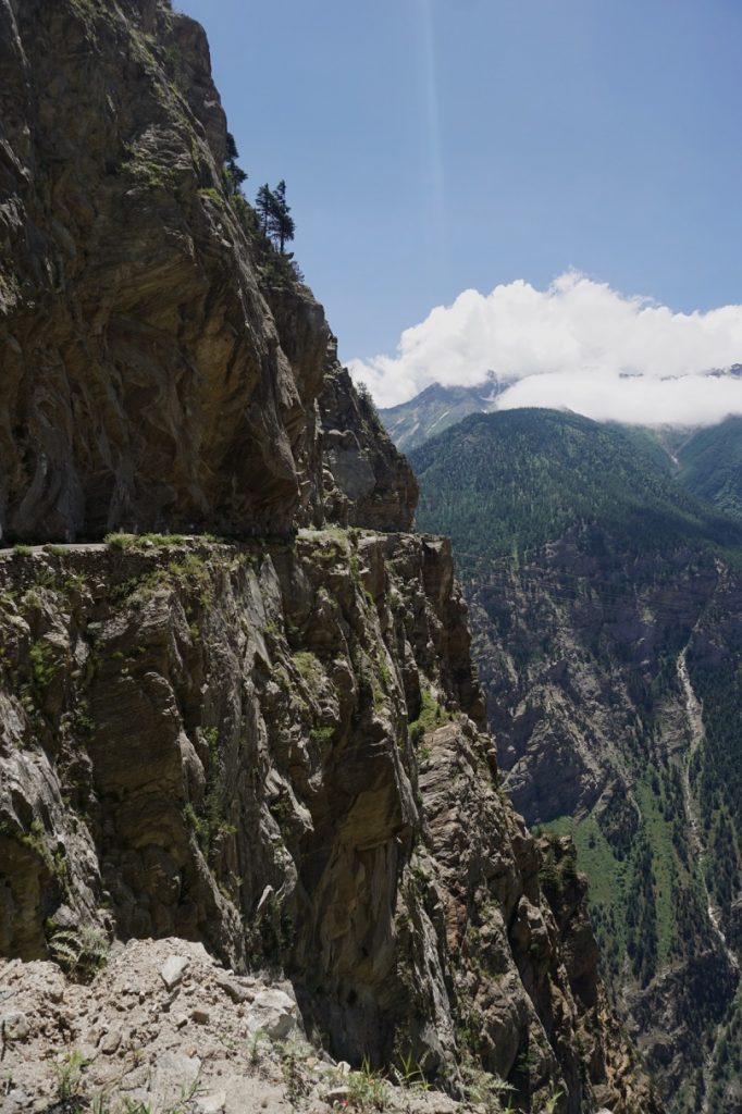 The famed Rohgi suicide point—it&rsquo;s the flat, featureless area near the midpoint of the visible road that cuts across the mountains.