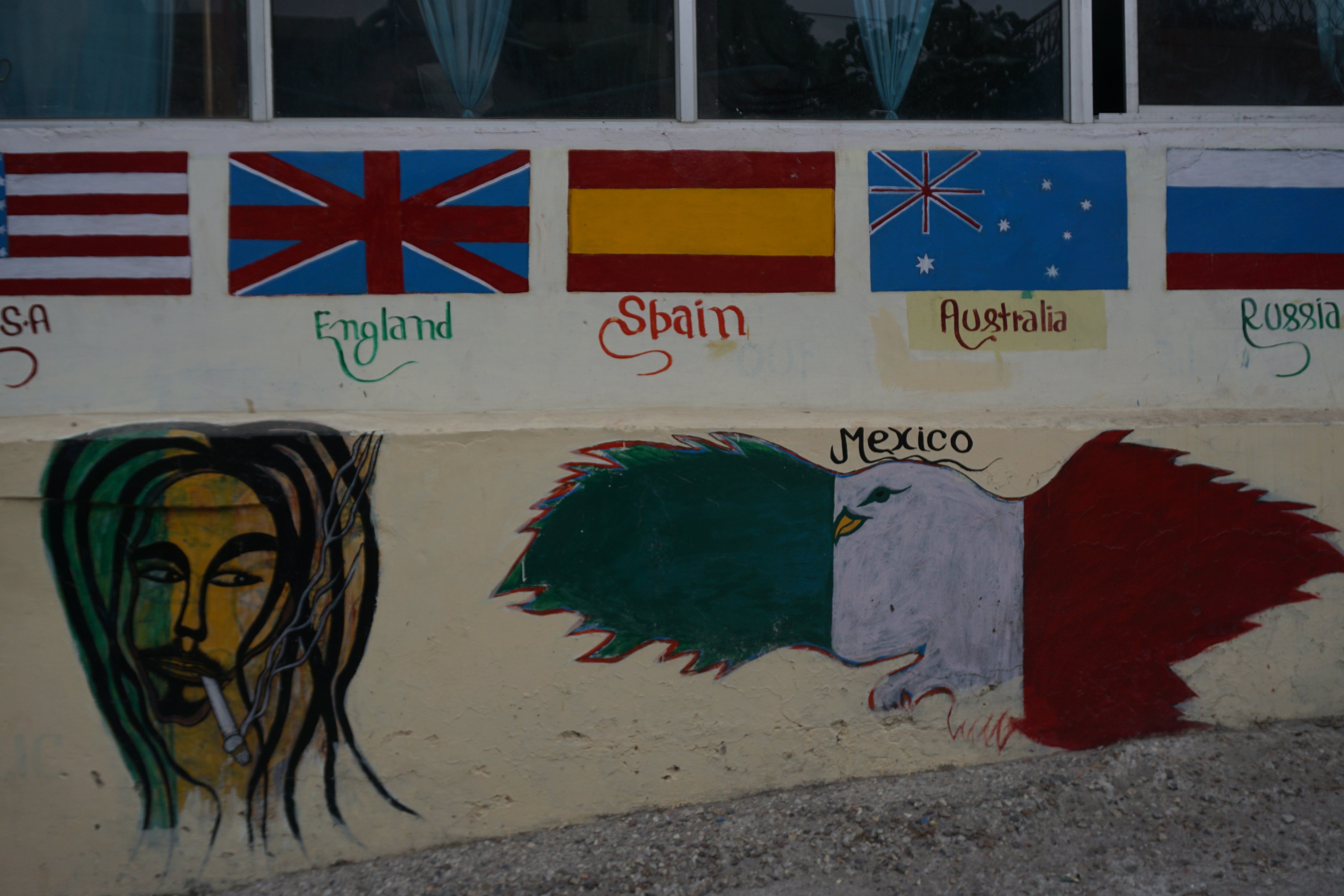 Murals on Cafe de Goa. I clicked these while I was on my way back to the bus stand. They had China and Free Tibet in the same frame along with a smoked up Bob Marley.