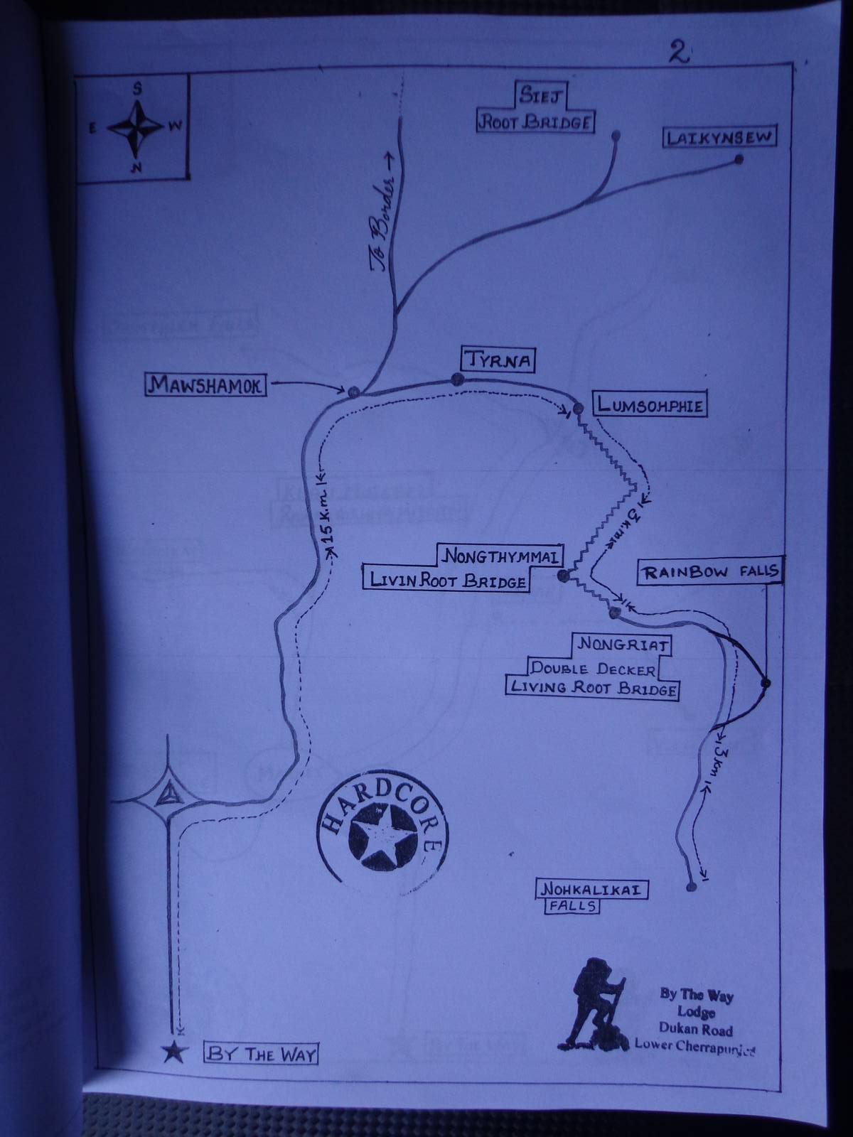 By The Way backpacker&rsquo;s hut had this map showing the key areas in and around Nongriat.