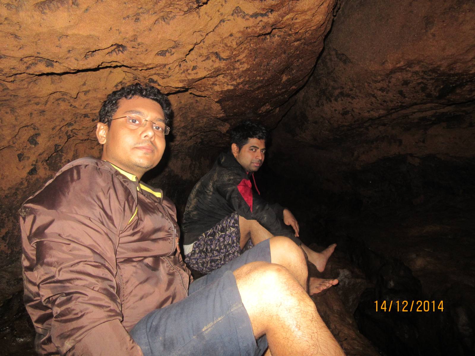 Me and Nandy resting in a place where we had some room above our heads. Image courtesy: Gowri Sankar.