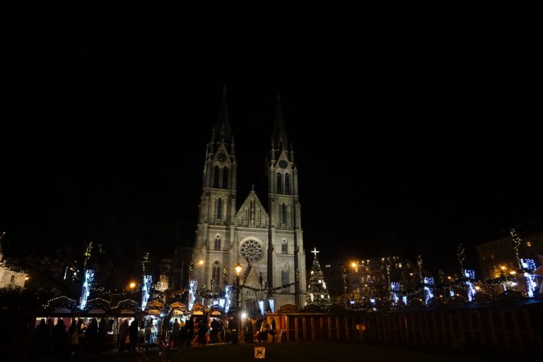 The park outside Church of Saint Ludmila hosted a big christmas market.