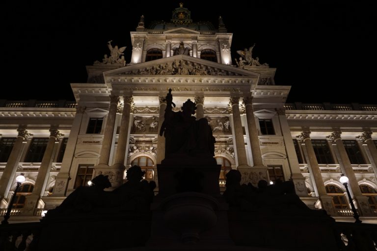 Národní Museum (National Museum) at night.
