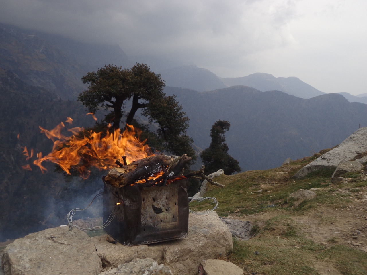 Sunil and his guys were making a portable bonfire.