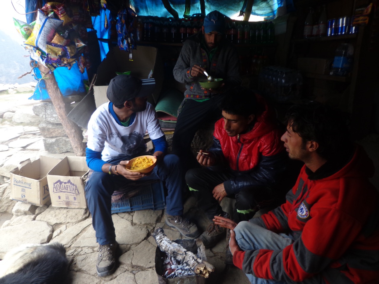 A large group, including me, took shelter at Sunil&rsquo;s Chai Shop.