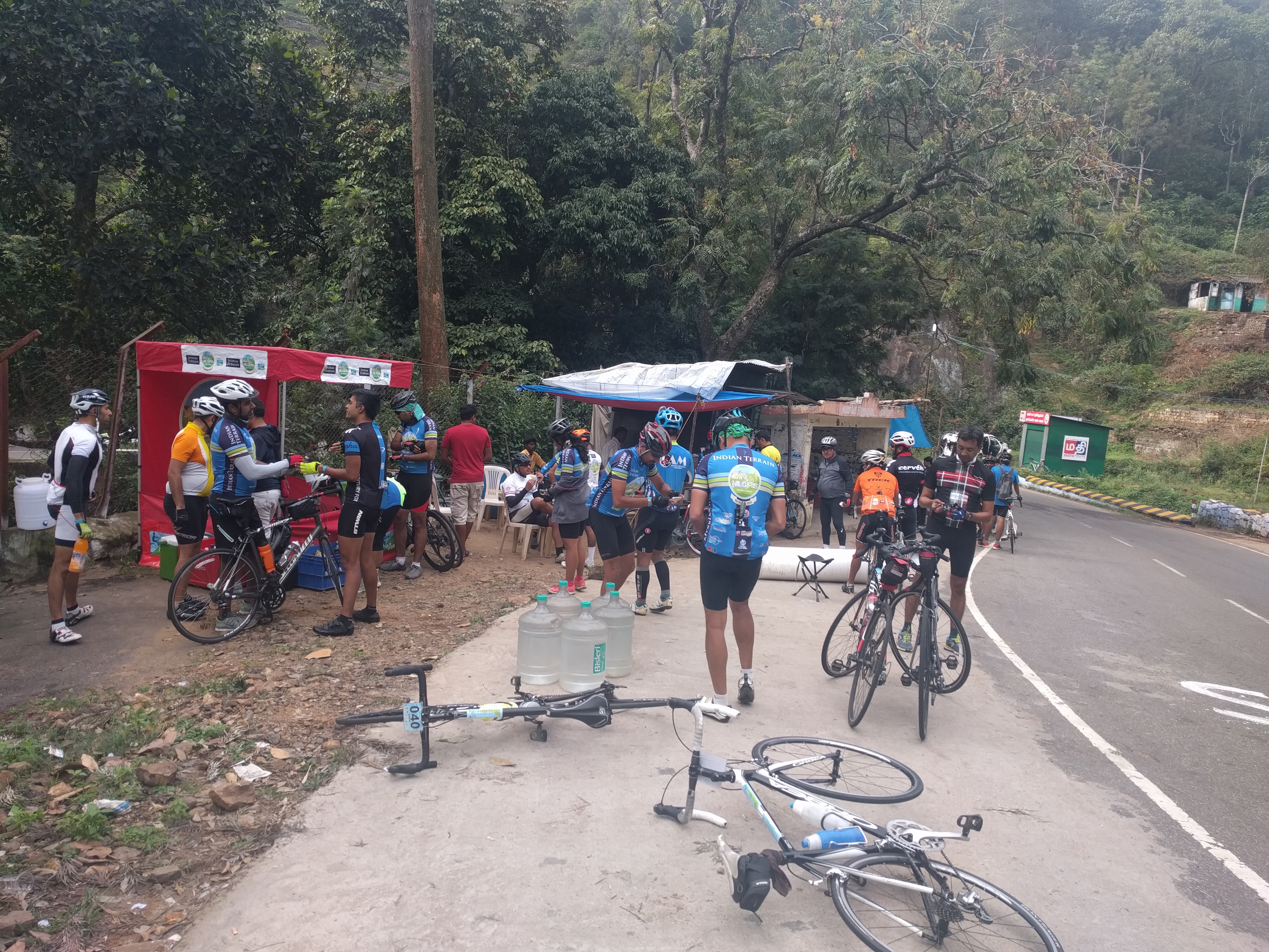 Riders dropped their warm clothes at support station 1 and re-stuffed their pockets with food.