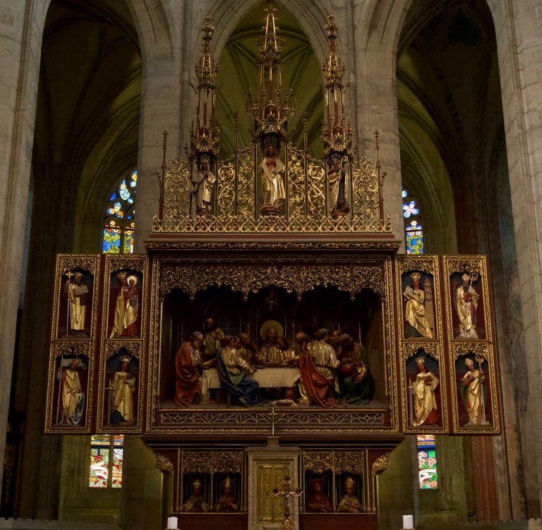 The alter depicting the Last Supper. Top-right wing has St. Barbara holding a book in her hands. She is considered to be the patron saint of miners, the prime occupation of the inhabitants of Kutná Hora during medieval times.