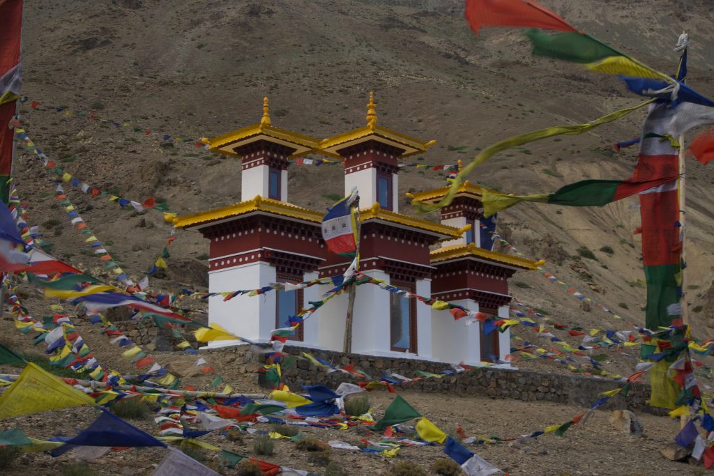 Three stupas on the hill that overlook Tabo village