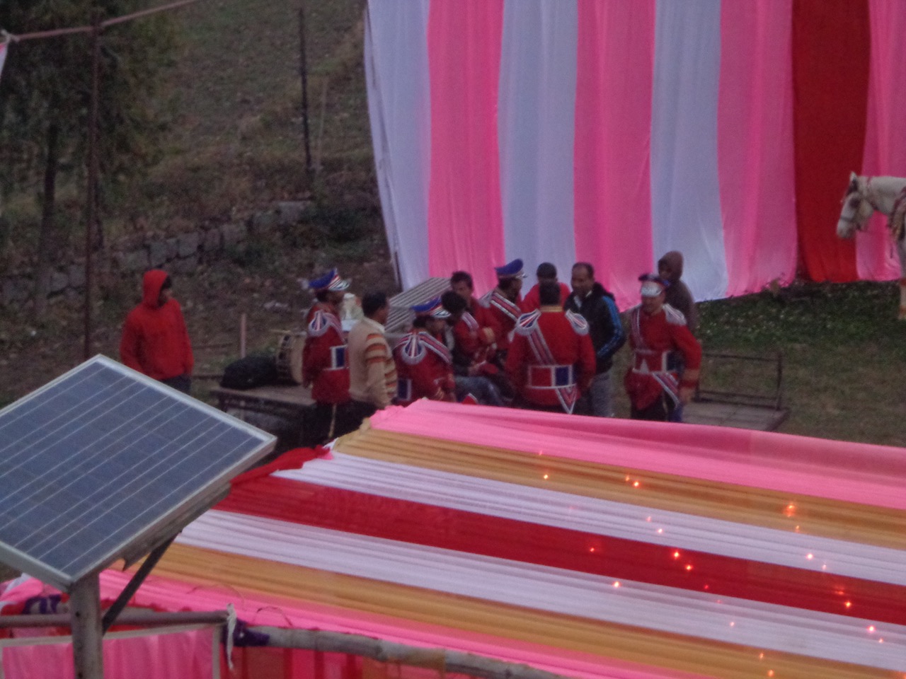 The band that would play when the groom arrives on the horse. They are six hours too early.