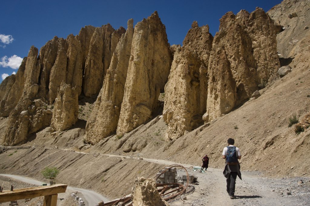 These strange vertical and really tall geological structures adorn the terrain between the new and the old monastery.