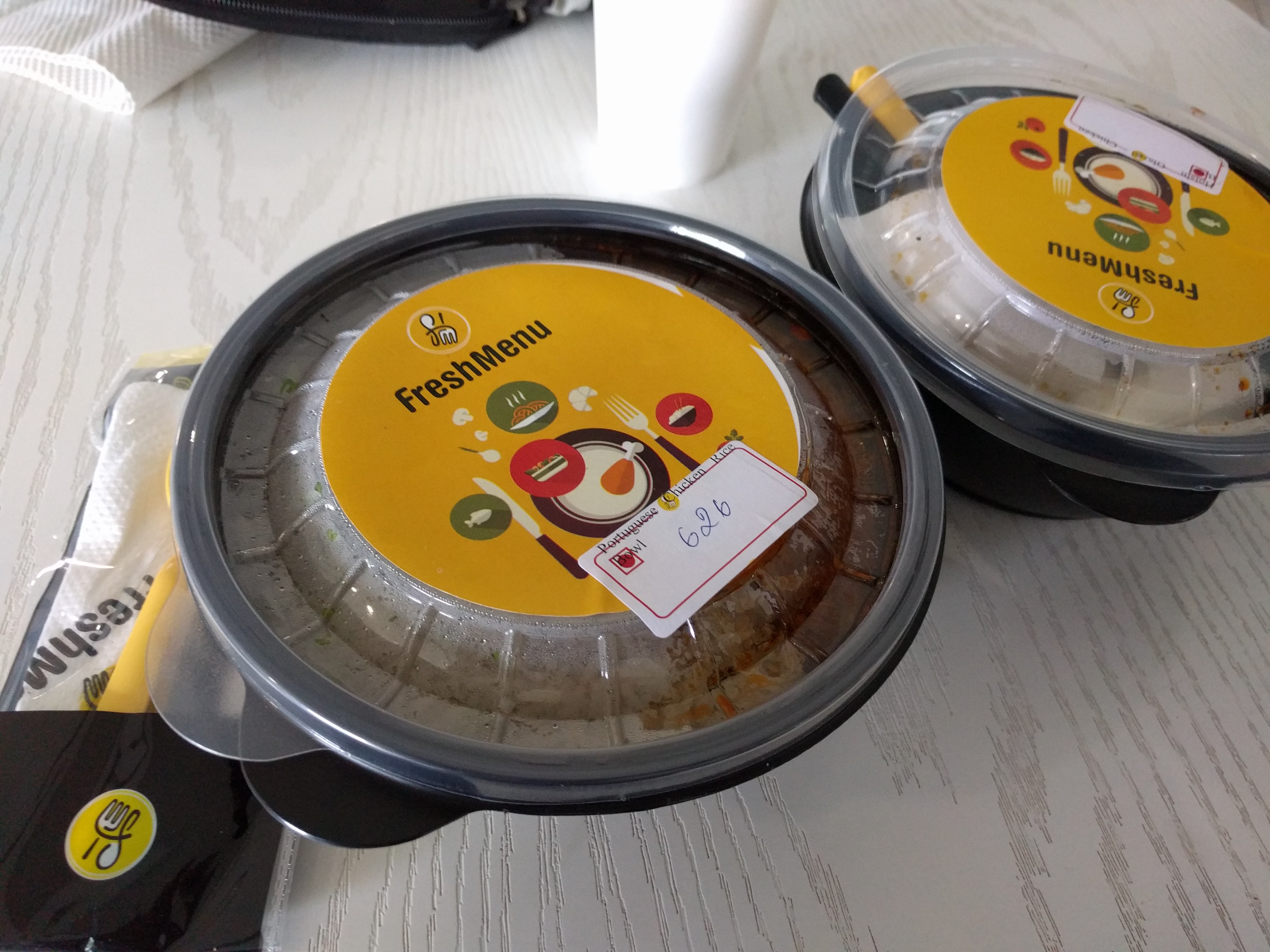 The actual order beside an empty bowl of faulty order.