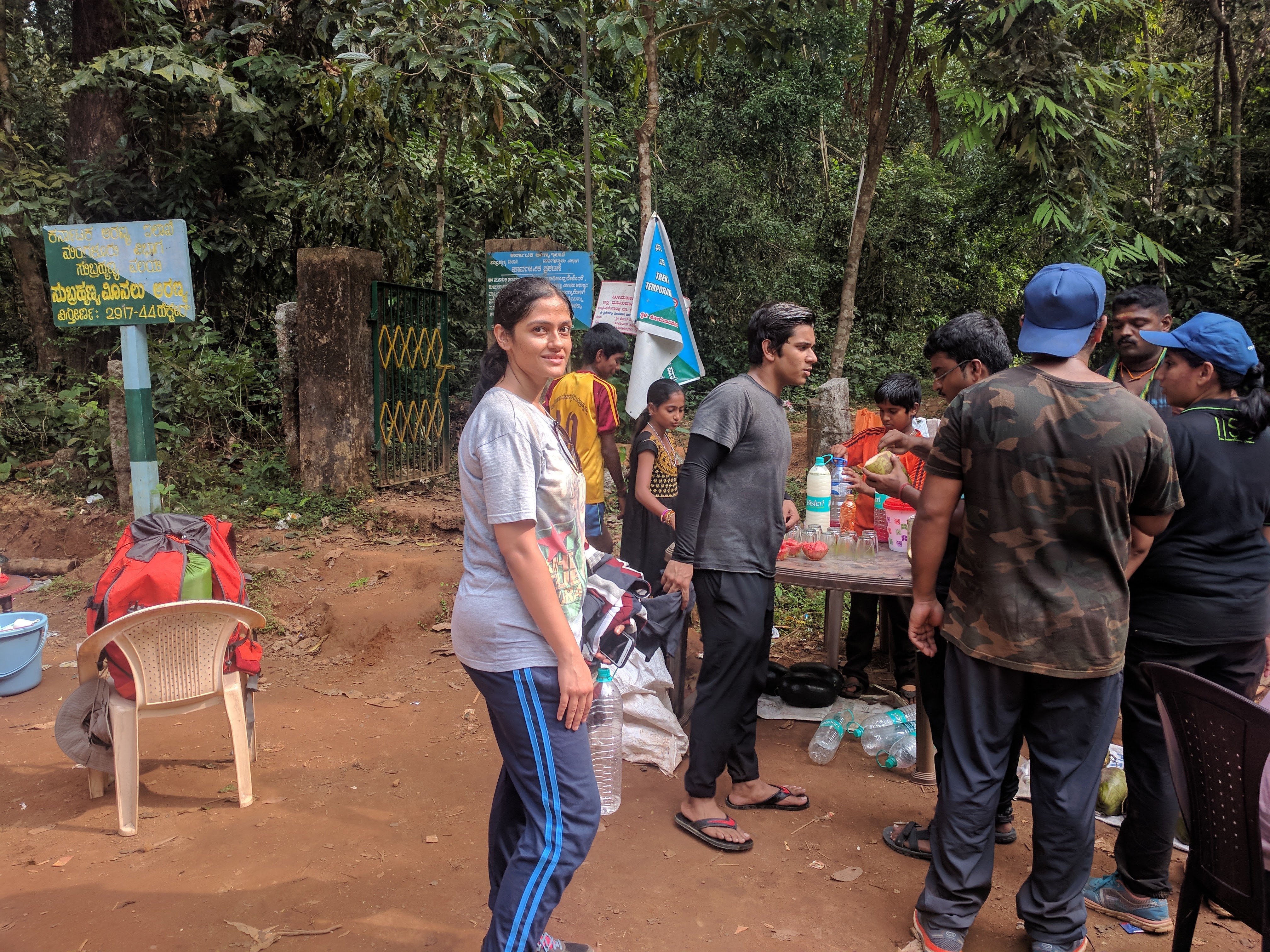 This is the access point on the Kukke Subramanya side. The guys have all flocked to have some coconut water. A tired Dipanwita smiles for the camera.