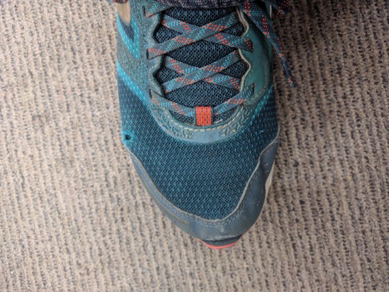 The right shoe with the mesh cut.