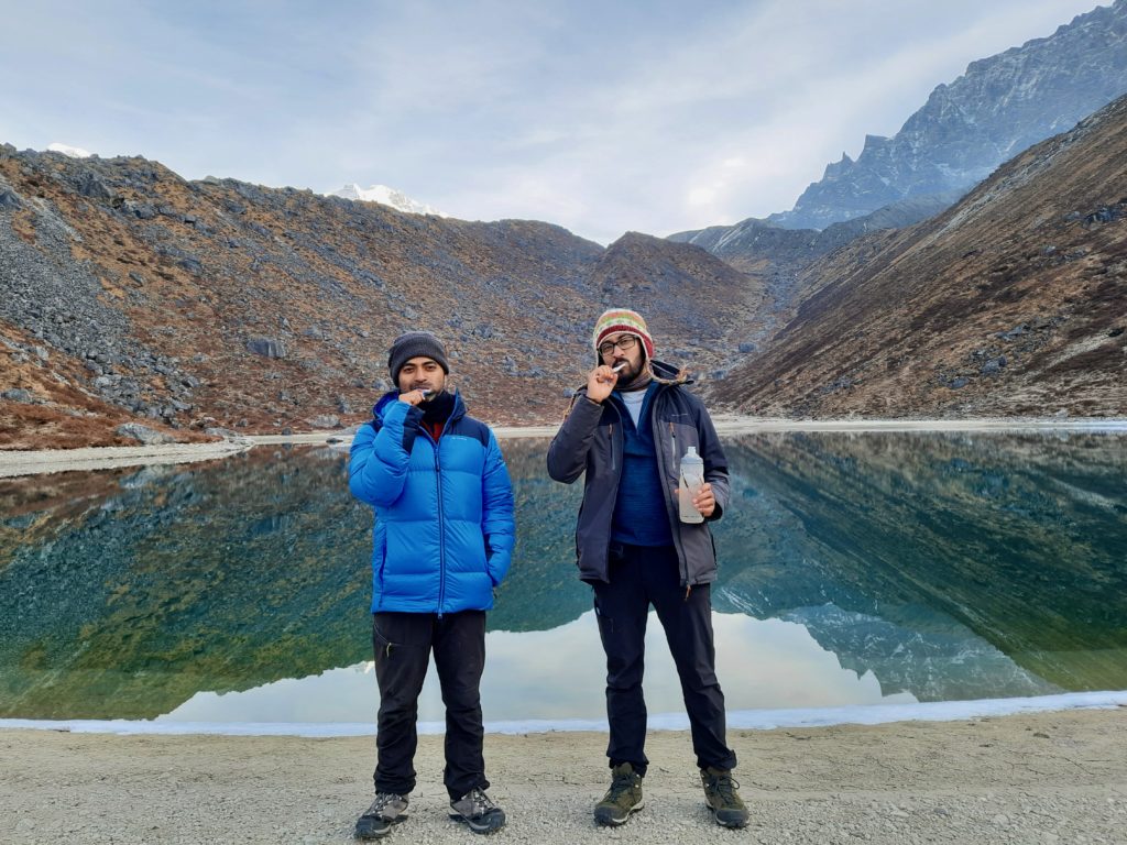 Me and Mayank brushing at Samiti Lake.