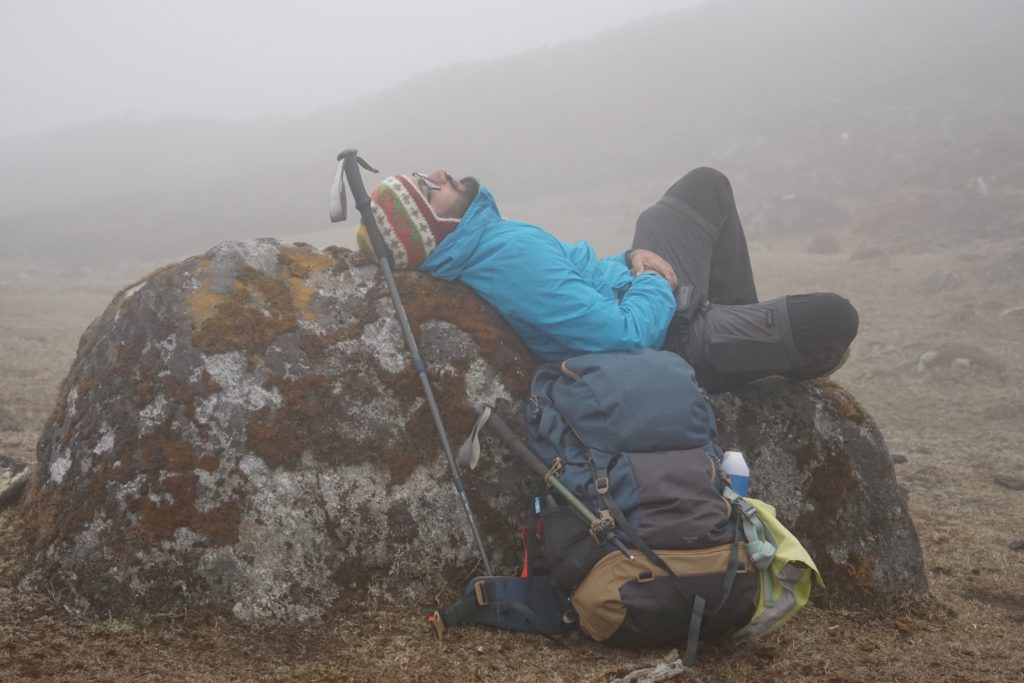 Mayank resting at Doring while the supplies and tents were getting offloaded.