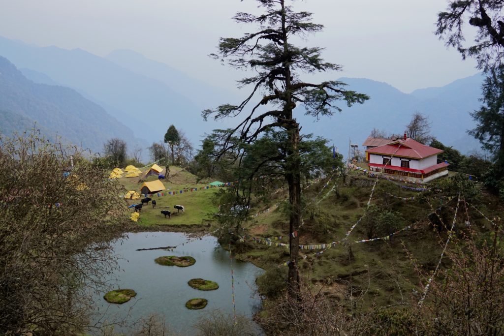 Our campsite at Tshoka, Tshoka lake and Tshoka monastery.
