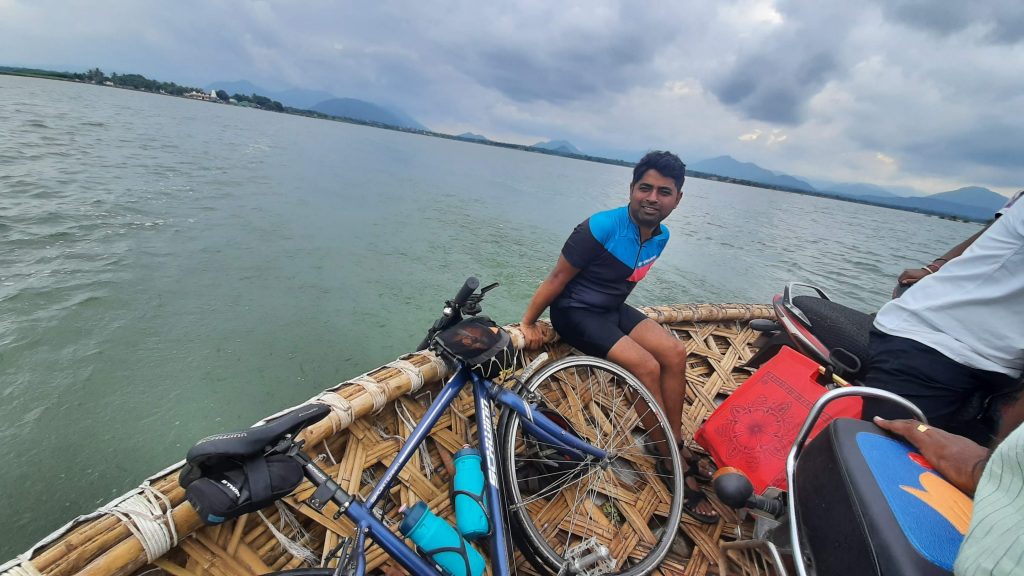 Me and my bicycle resting on the coracle.